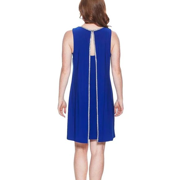 MSK Petite V-Neck Slit-Back Dress Goddess Blue Size PM - Picture 2 of 4